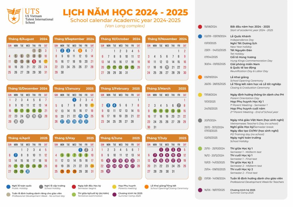 2024-2025 UTS Van Lang Complex Calendar